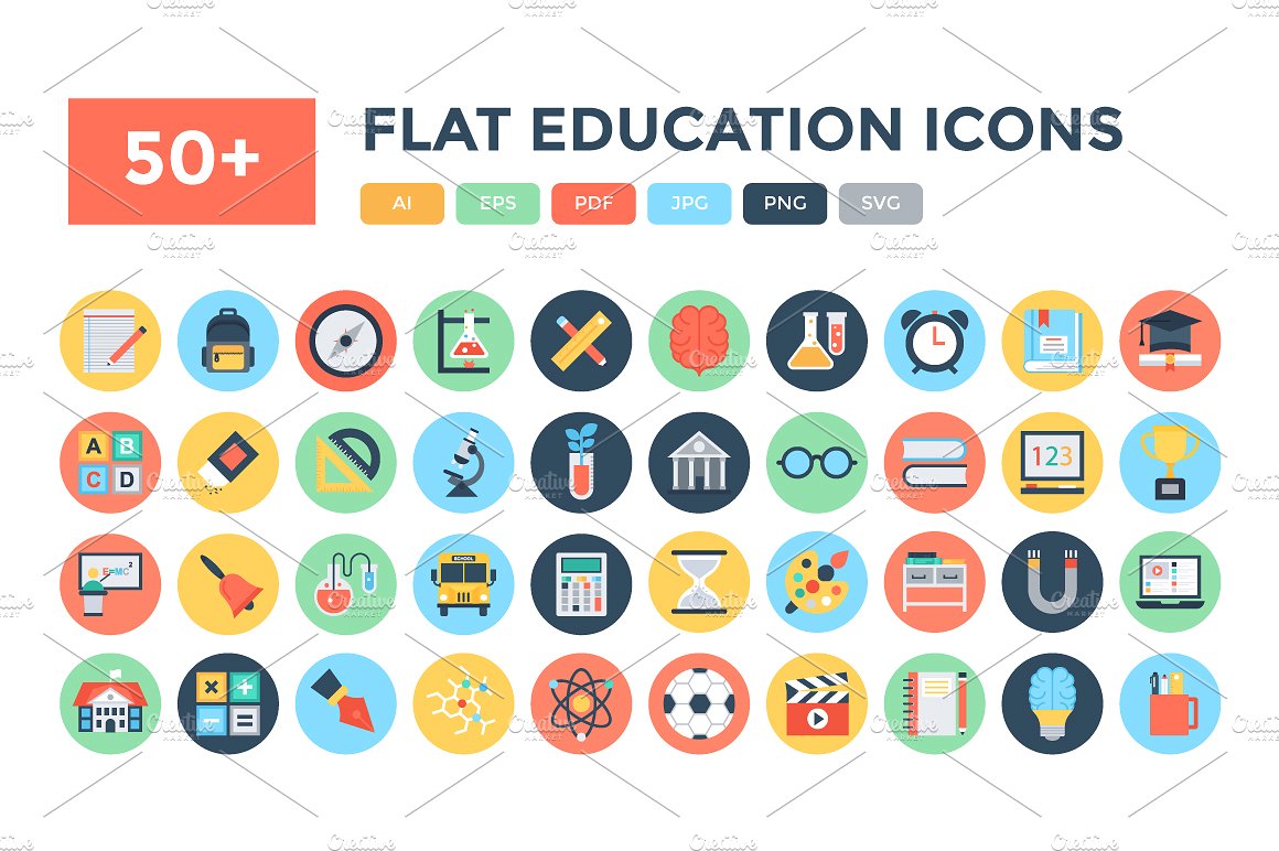 50 Flat Education Vector Icon