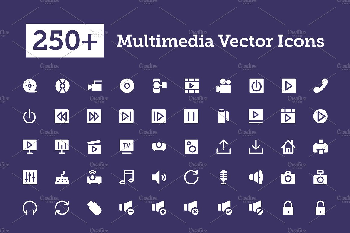 250 Multimedia Vector Icons