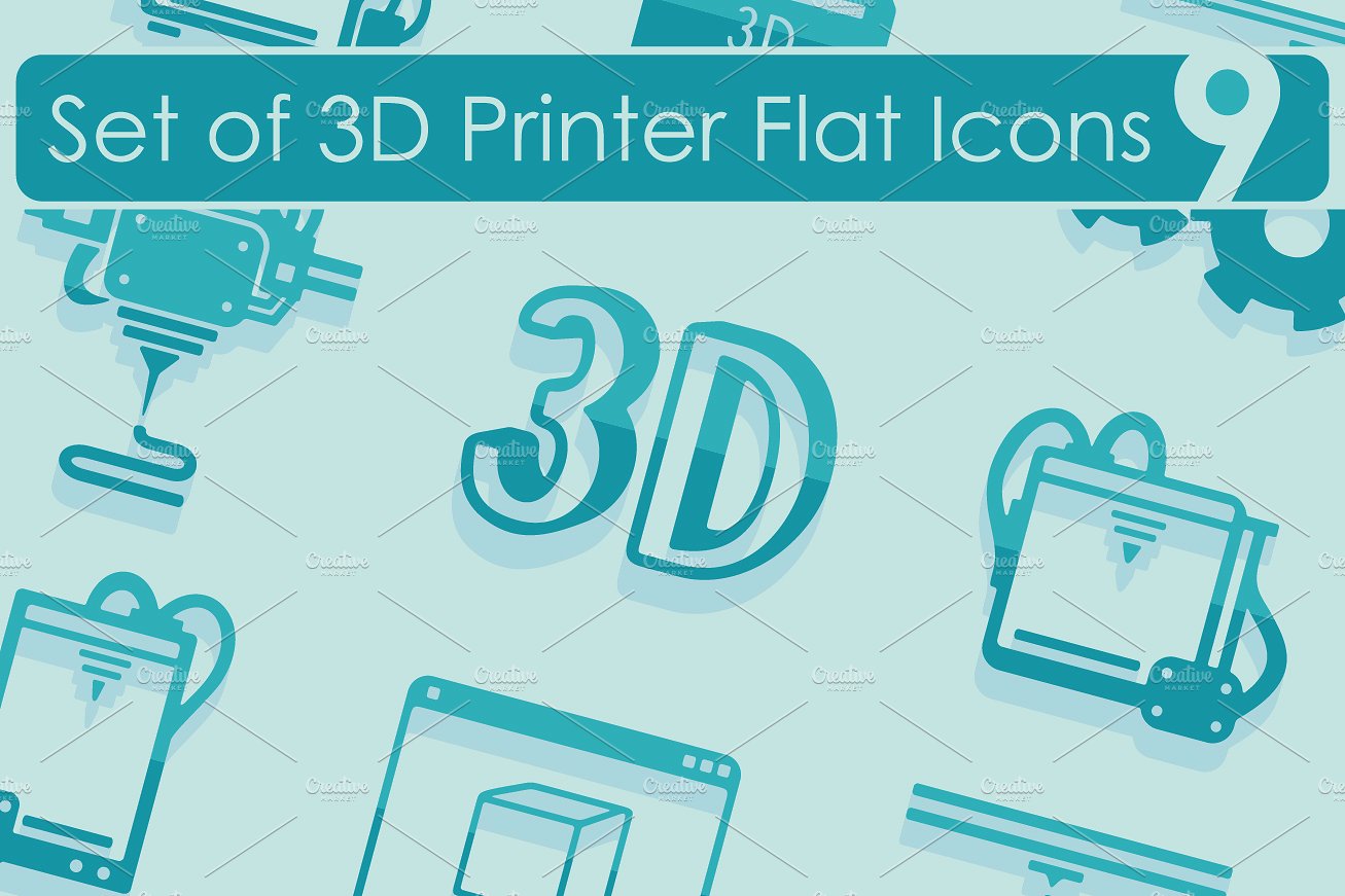 Set of three d printer icons