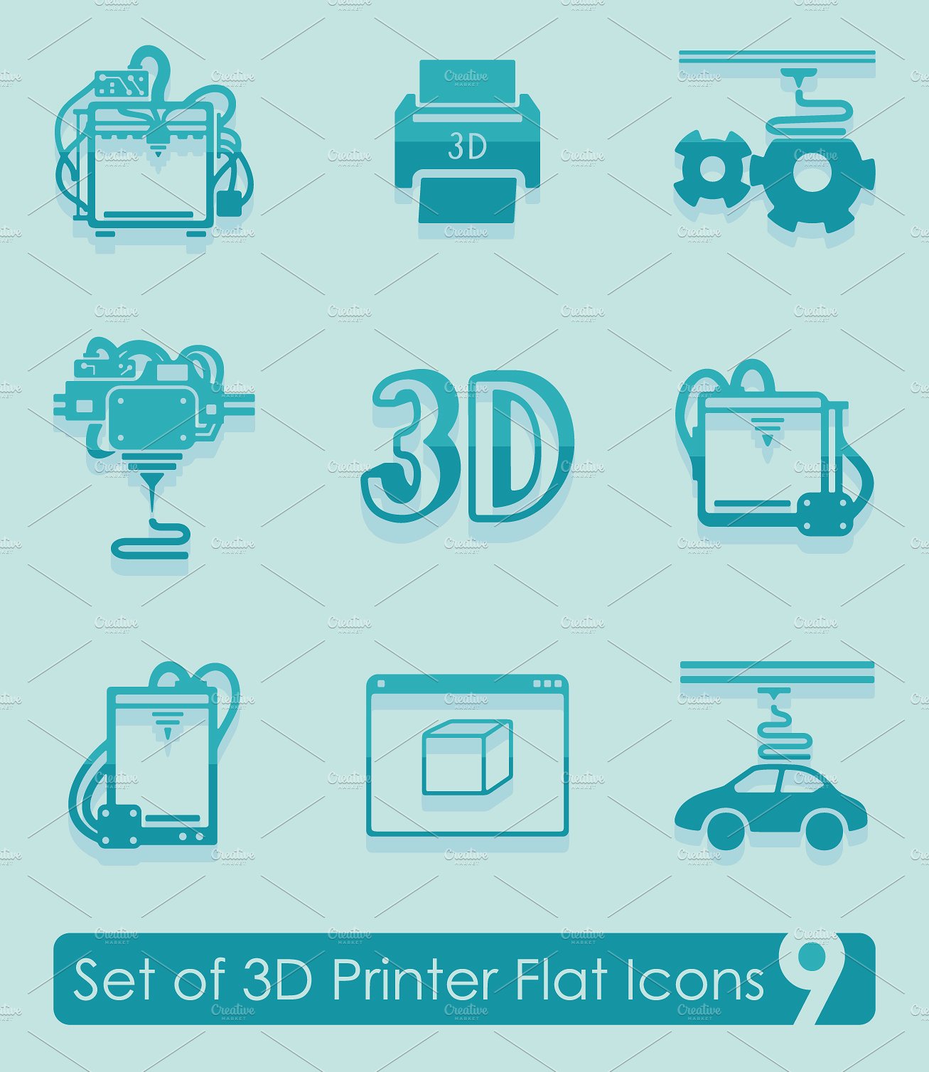 Set of three d printer icons