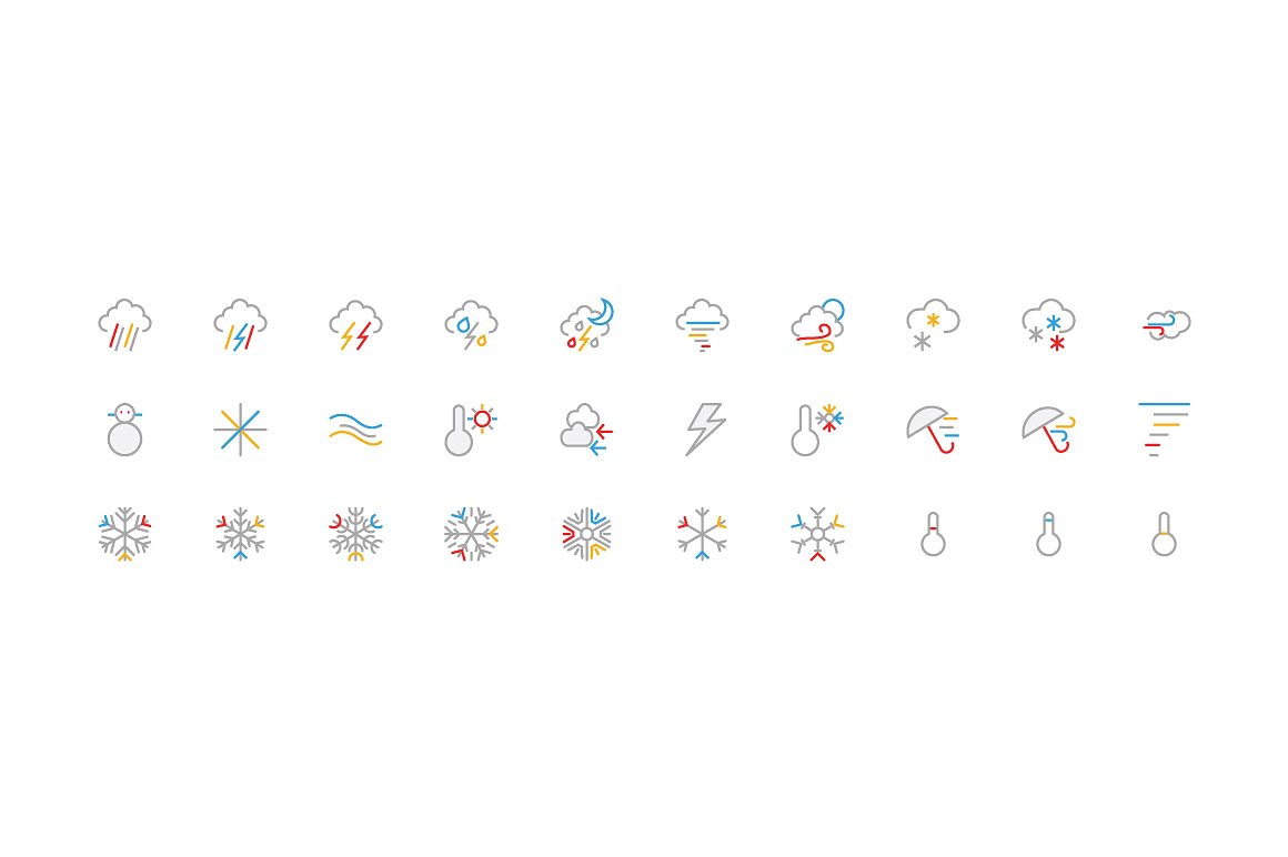 60 Weather Colored Line Icons