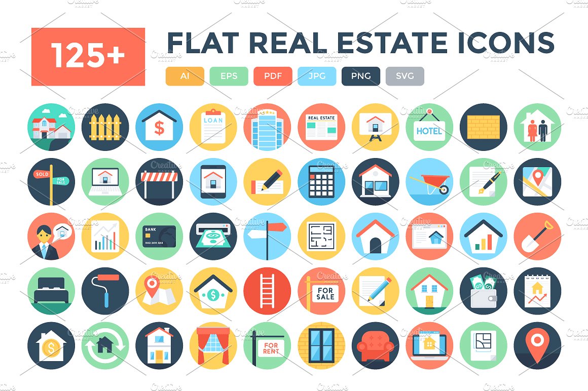 125 Flat Real Estate Icons