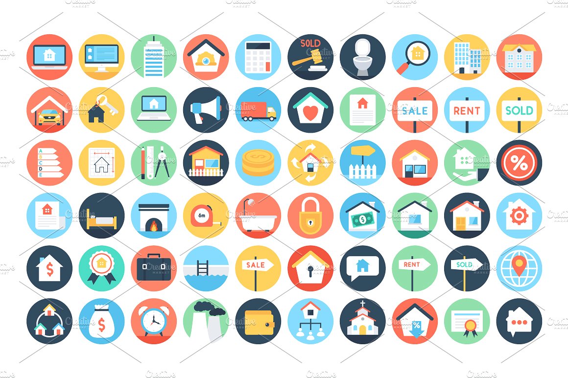 125 Flat Real Estate Icons