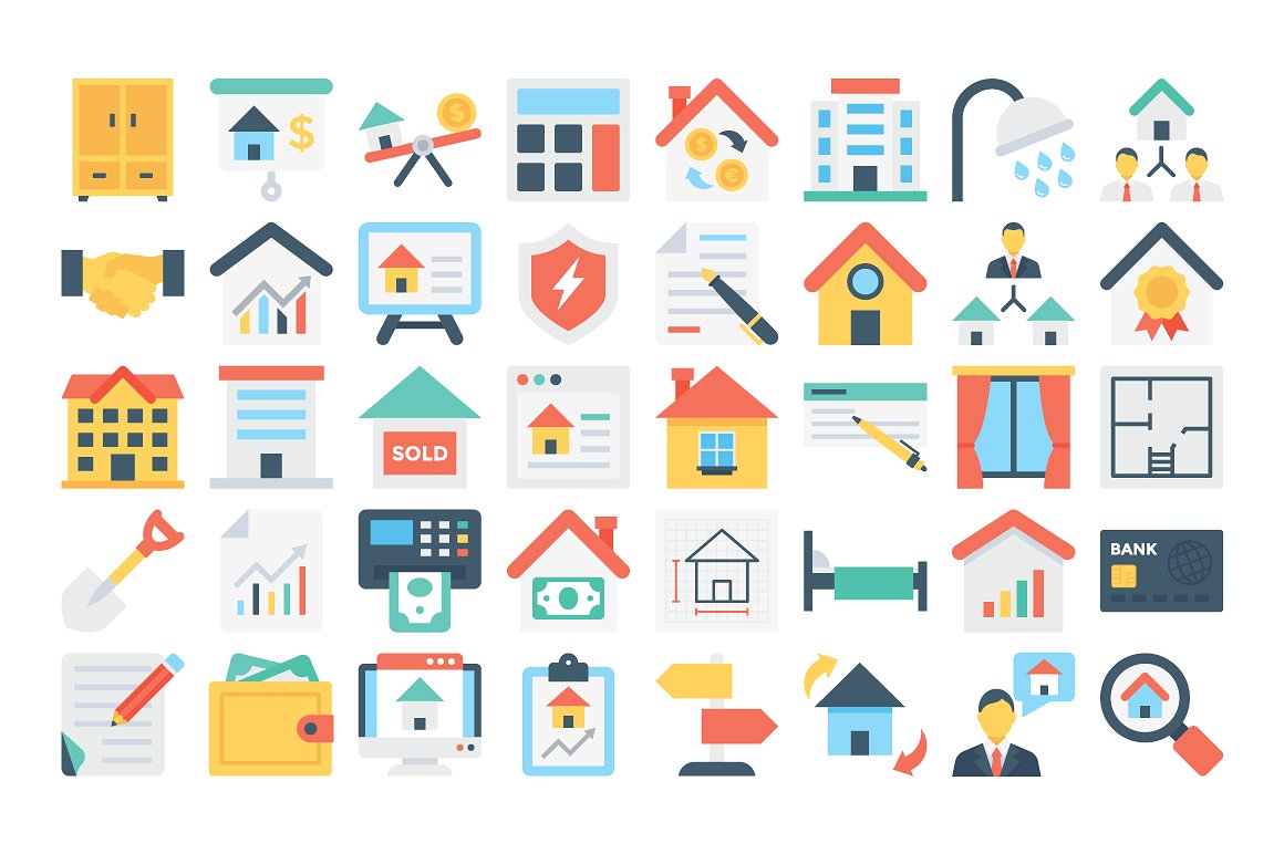 130 Flat Real Estate Icons