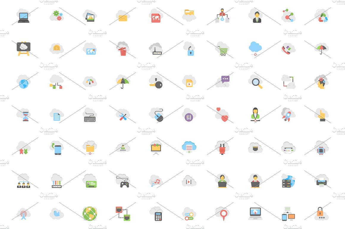 210 Flat Cloud Computing Icons