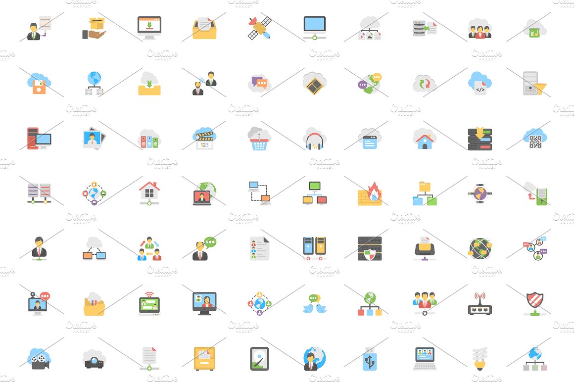 210 Flat Cloud Computing Icons