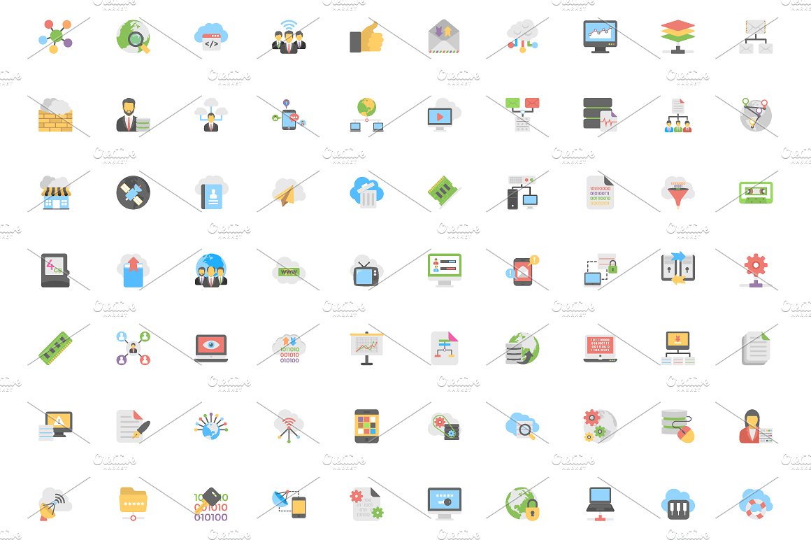 210 Flat Cloud Computing Icons