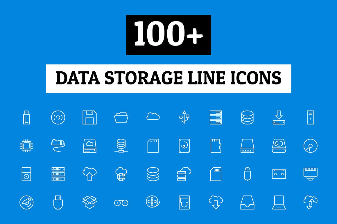 100 Data Storage Line Icons