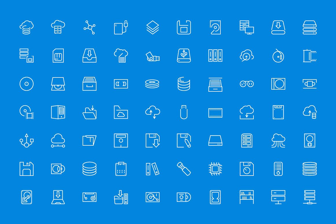 100 Data Storage Line Icons