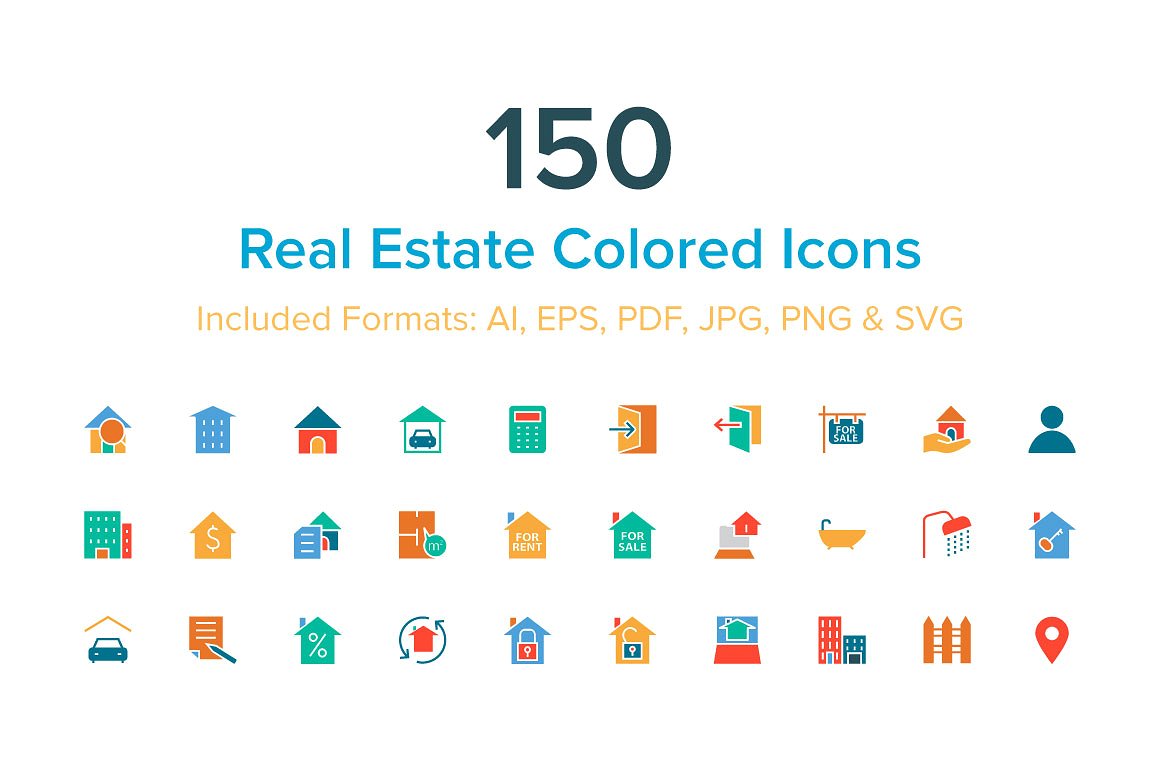 150 Real Estate Colored Icons