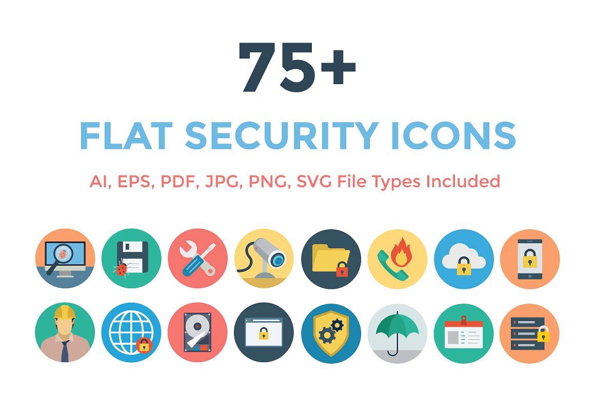 75 Flat Security Icons