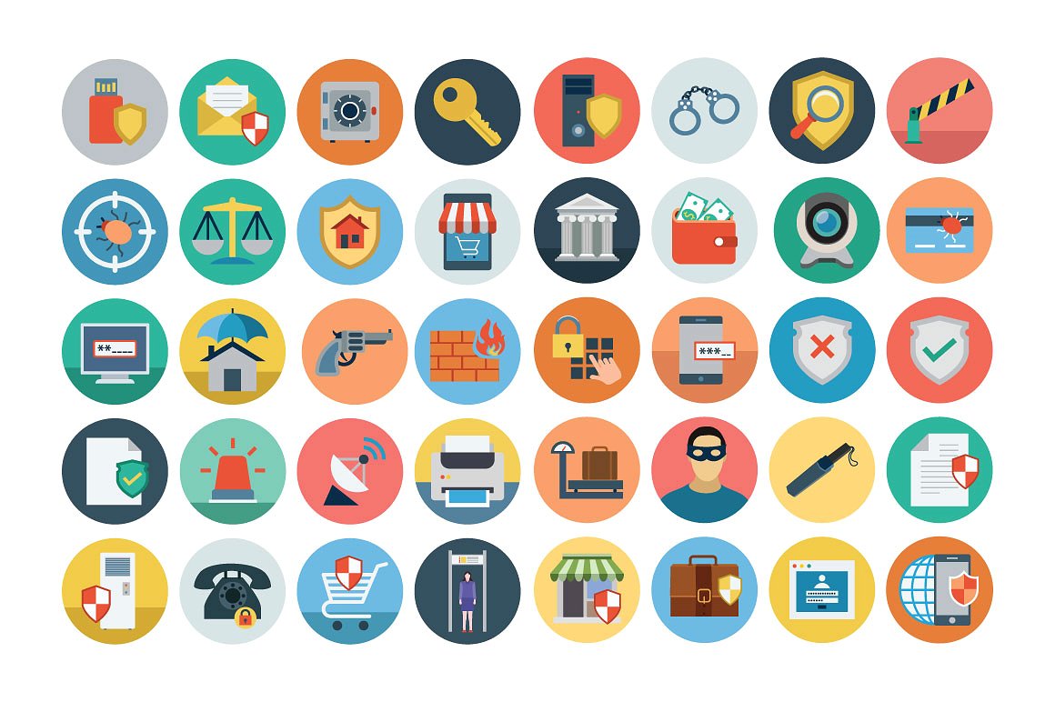 75 Flat Security Icons