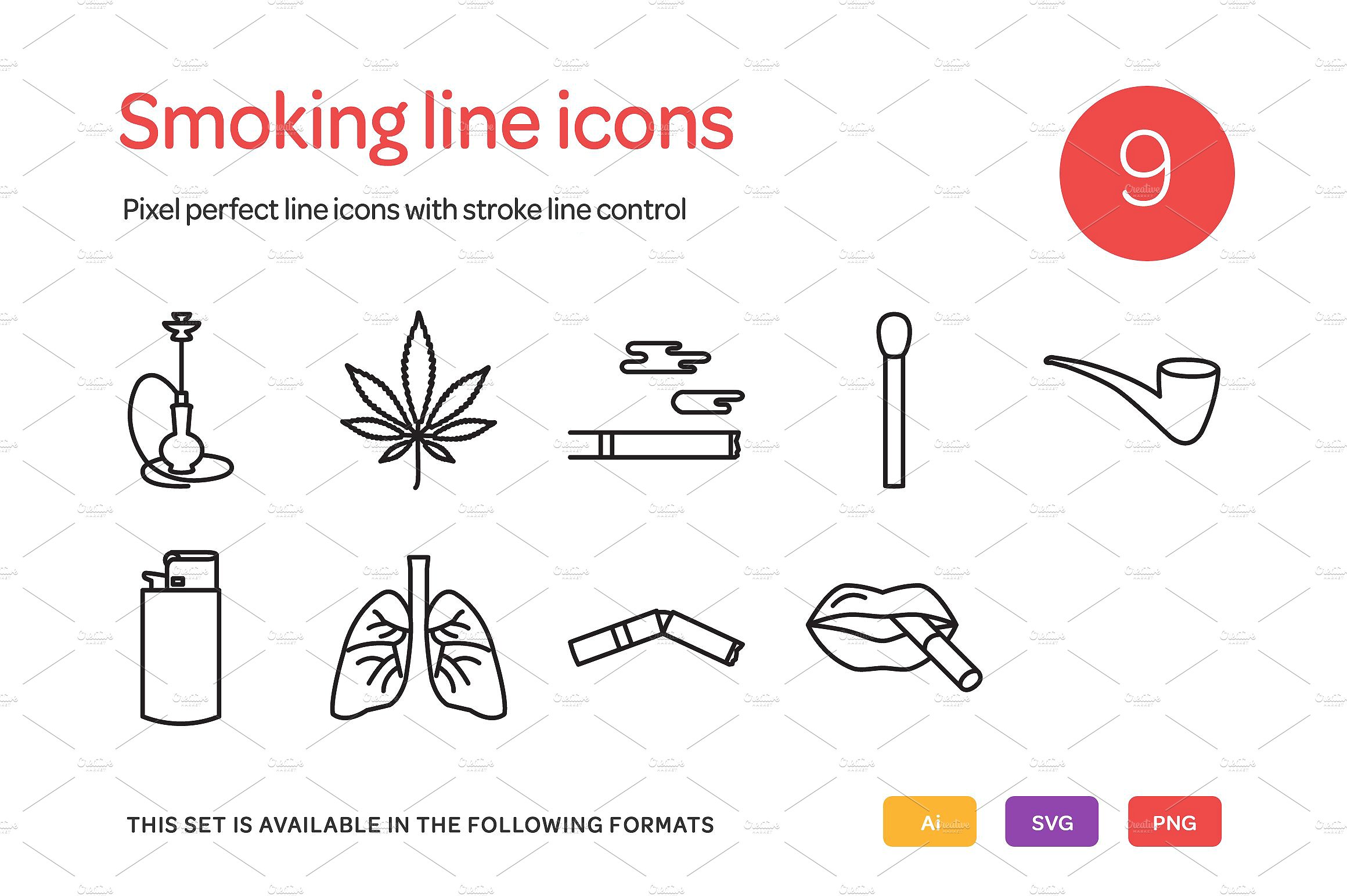 Smoking Line Icons Set