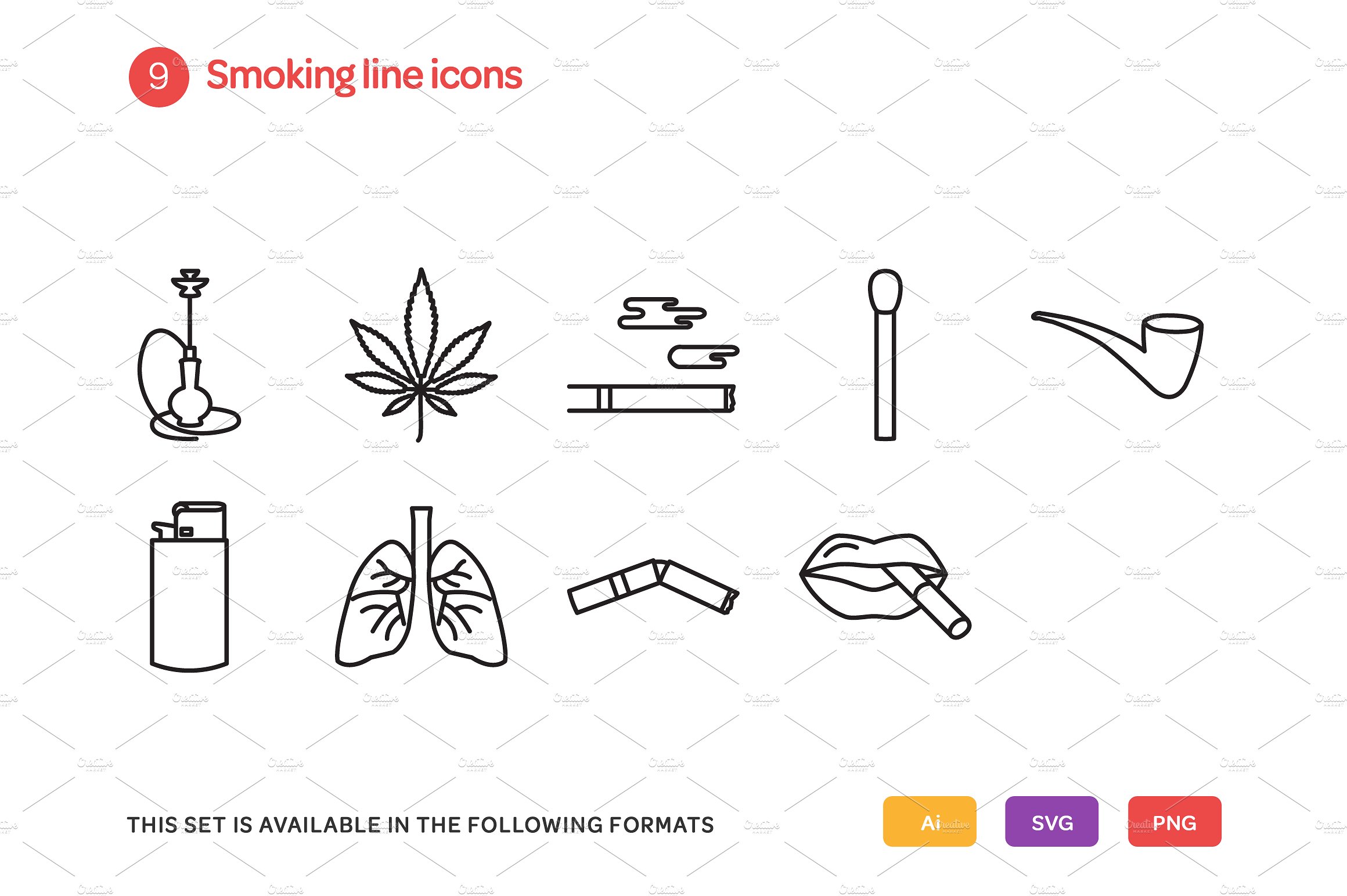 Smoking Line Icons Set