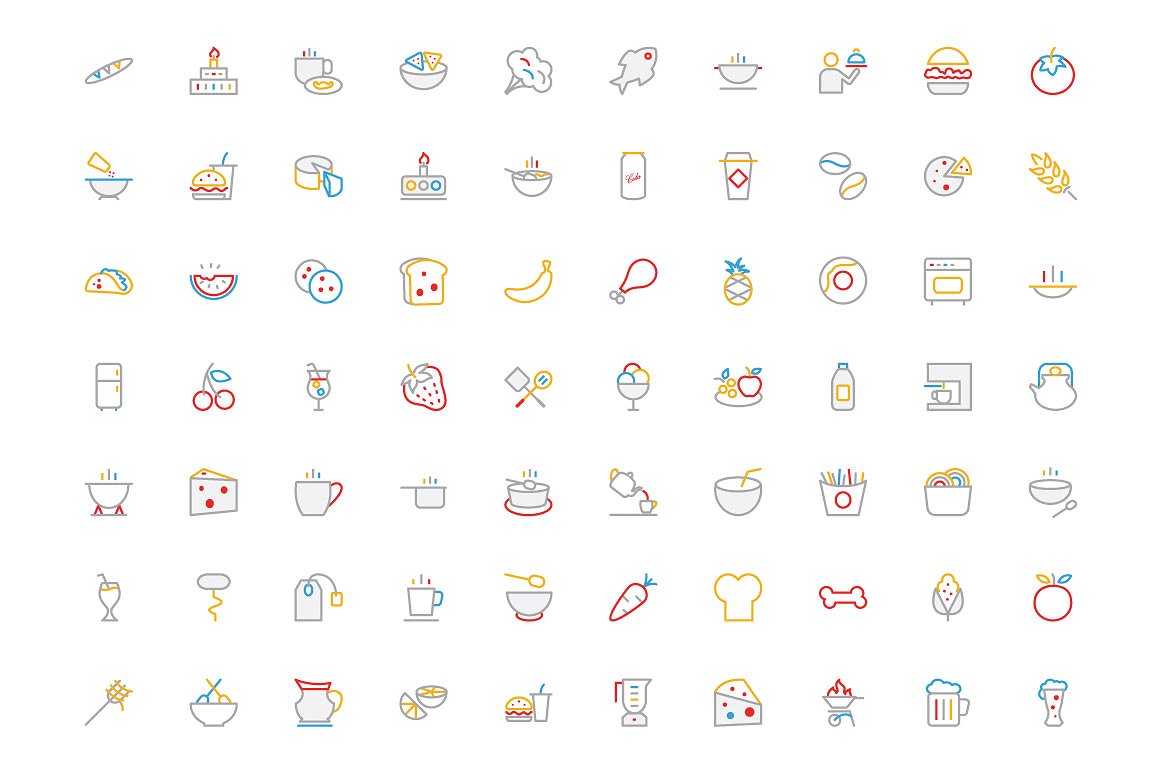 300 Food Colored Line Icons