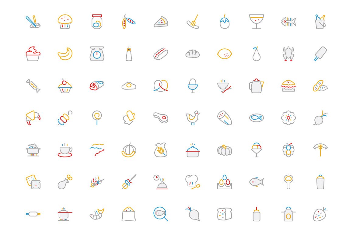 300 Food Colored Line Icons