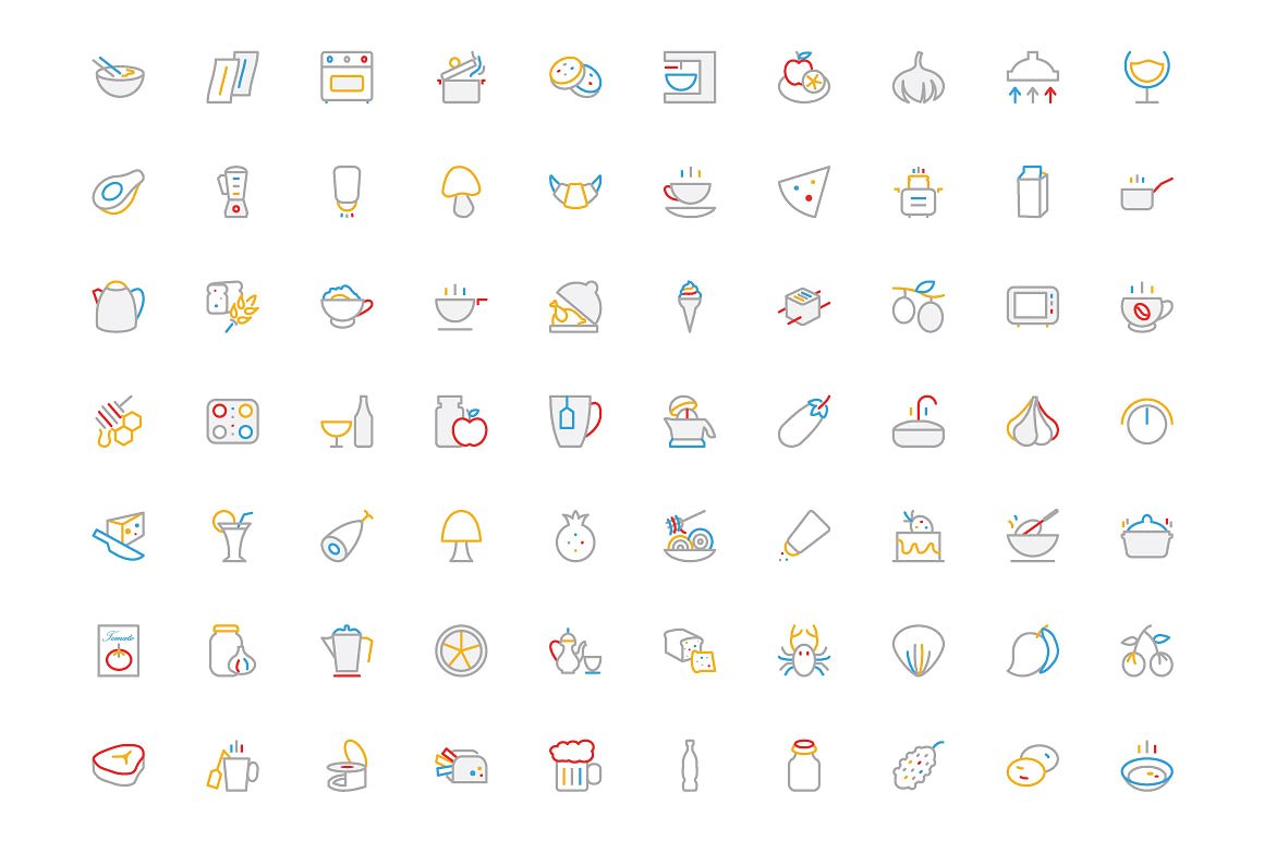 300 Food Colored Line Icons