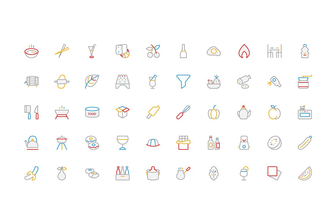 300 Food Colored Line Icons