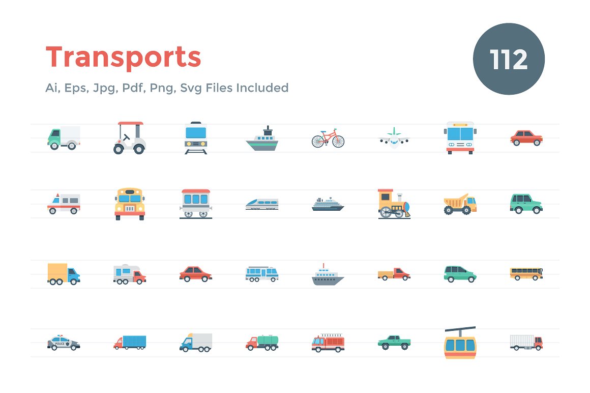 112 Flat Transports Icons