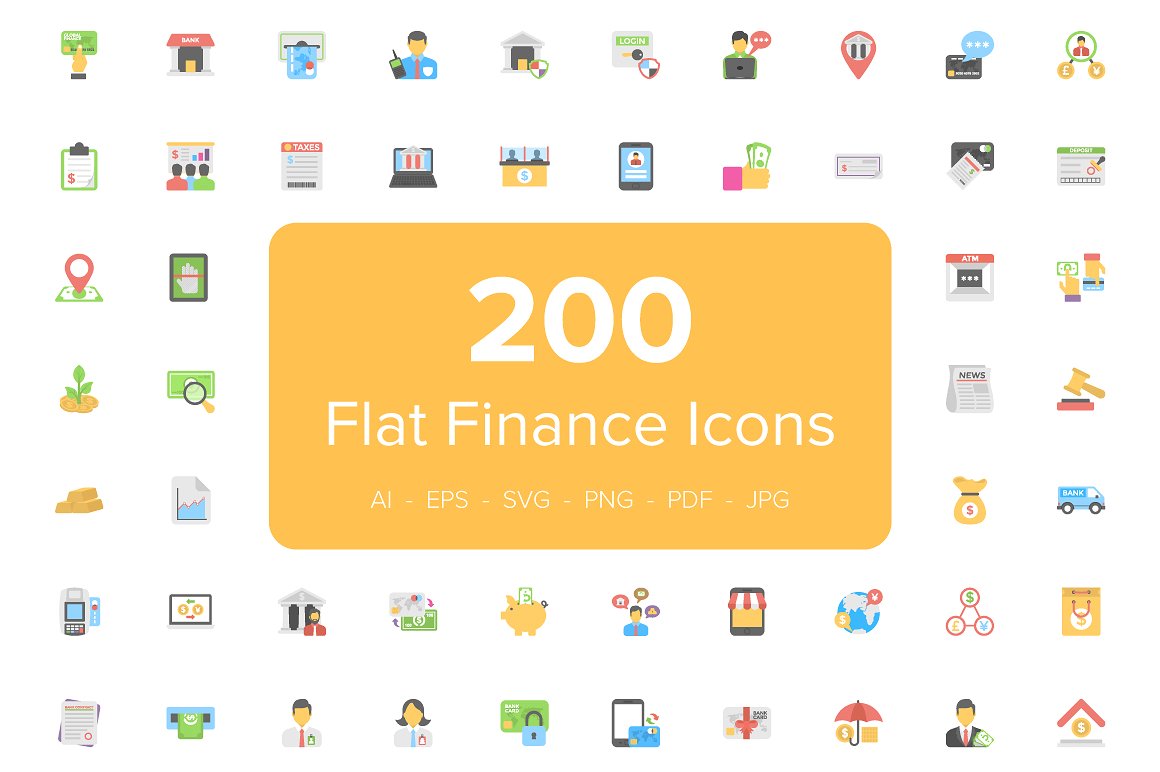 200 Flat Finance Icons