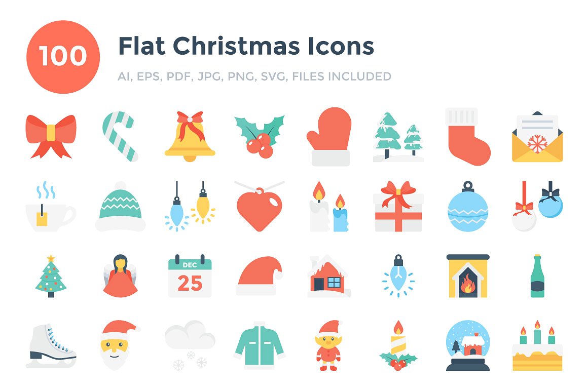 100 Flat Christmas Icons