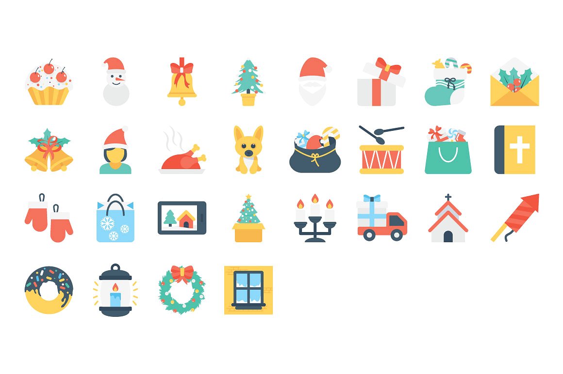 100 Flat Christmas Icons