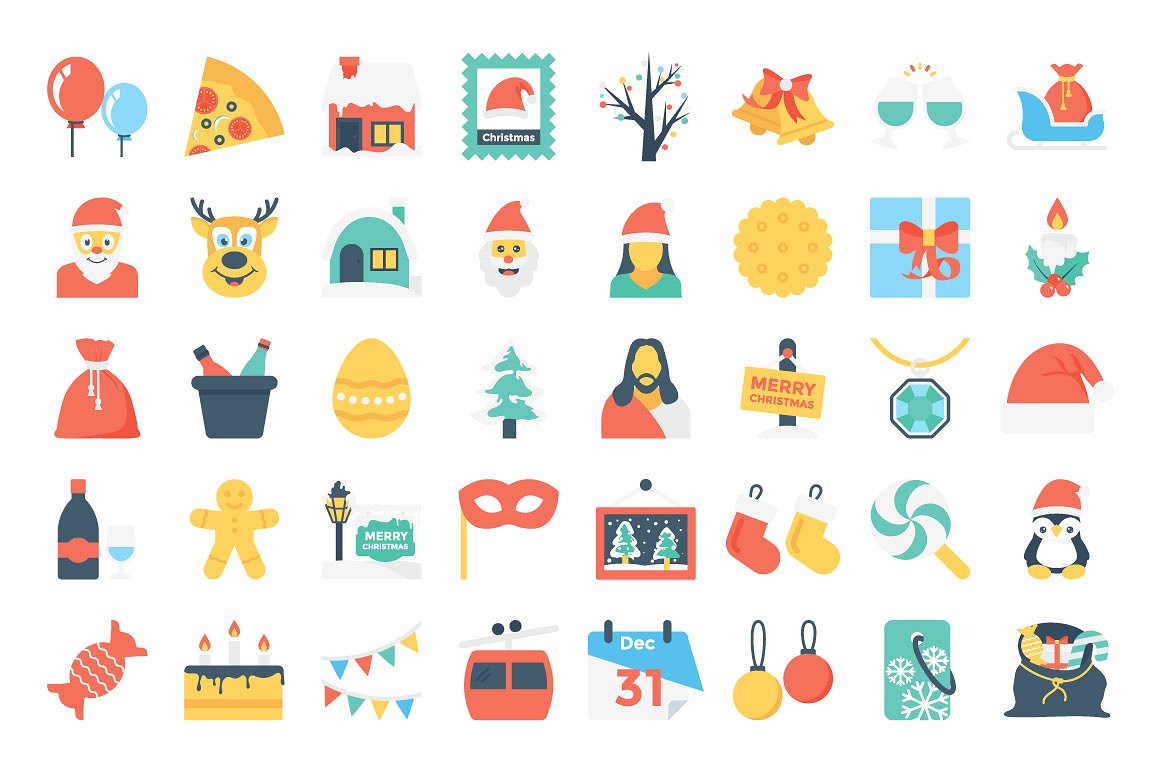 100 Flat Christmas Icons