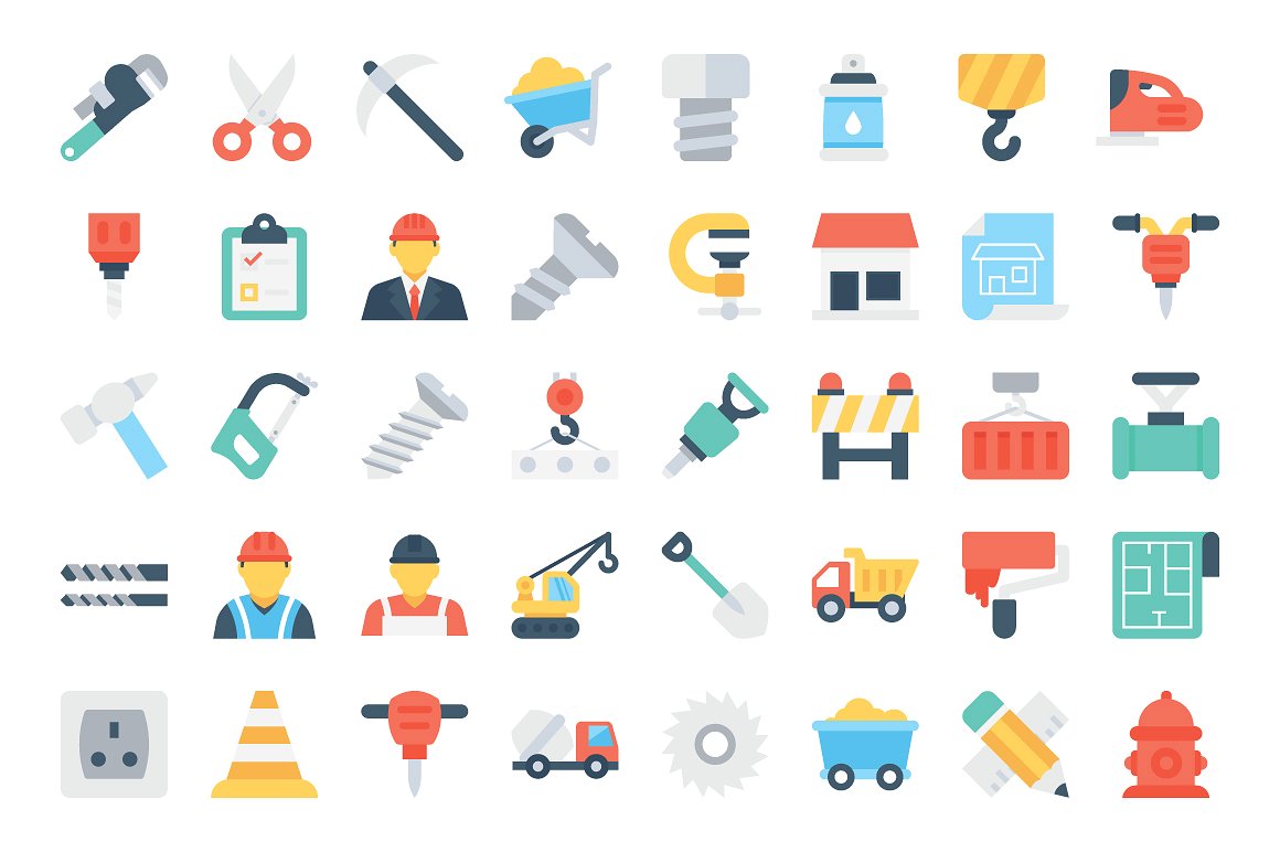 130 Flat Construction Icons