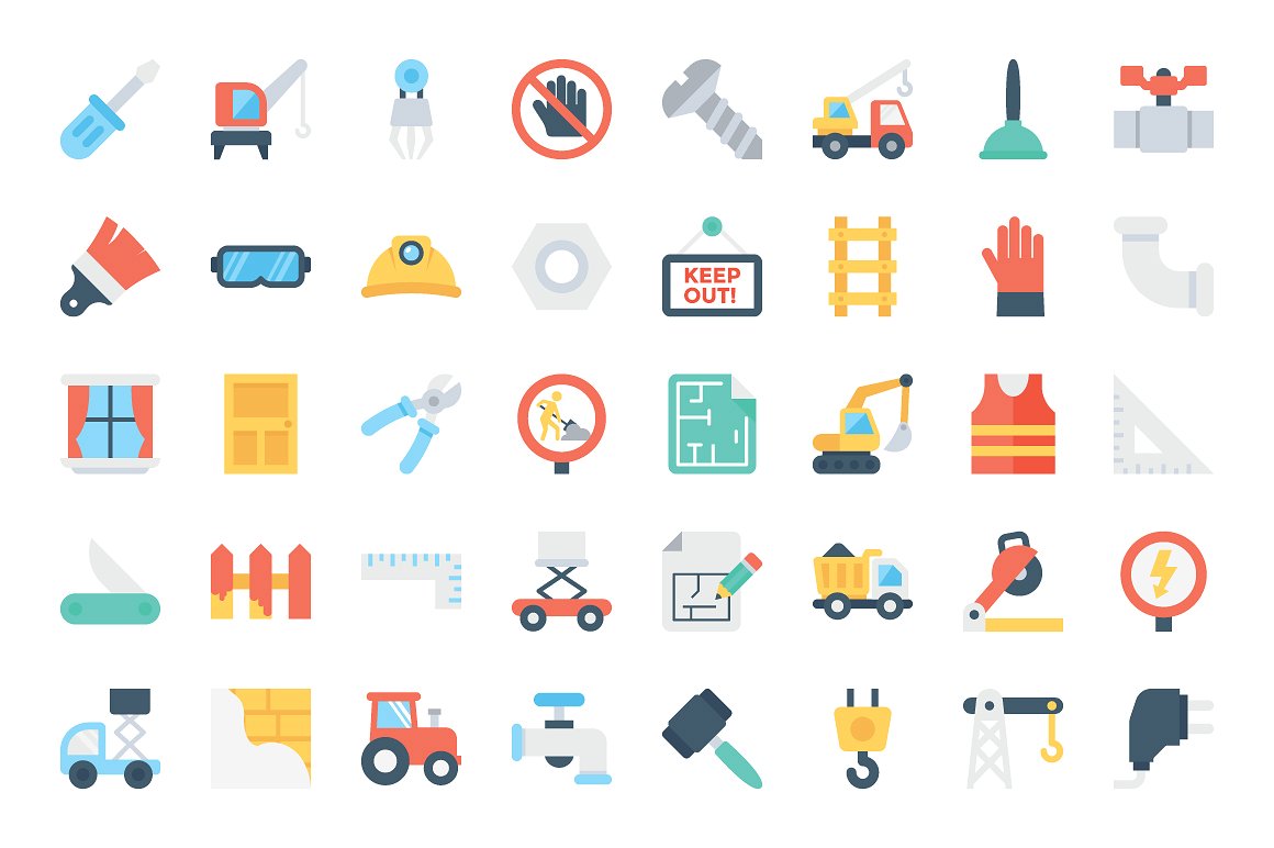 130 Flat Construction Icons