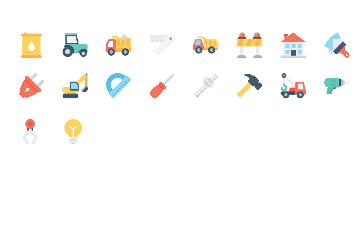 130 Flat Construction Icons