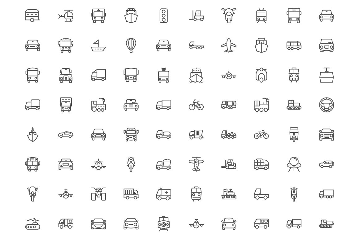 160 Automobile Line Icons