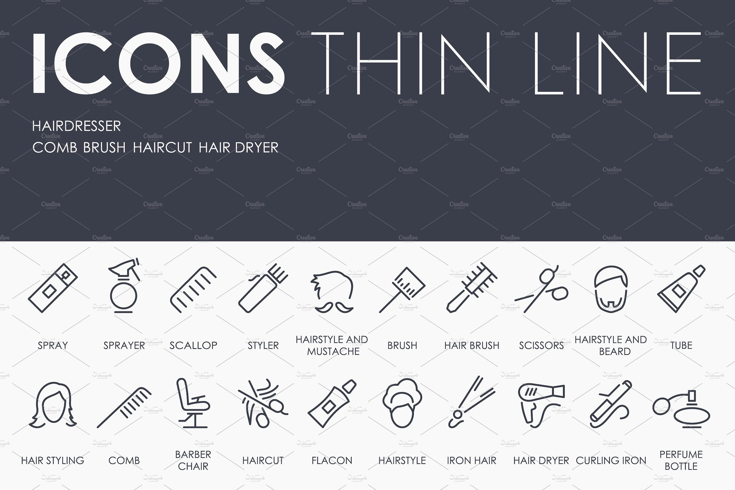 Hairdresser thinline icons