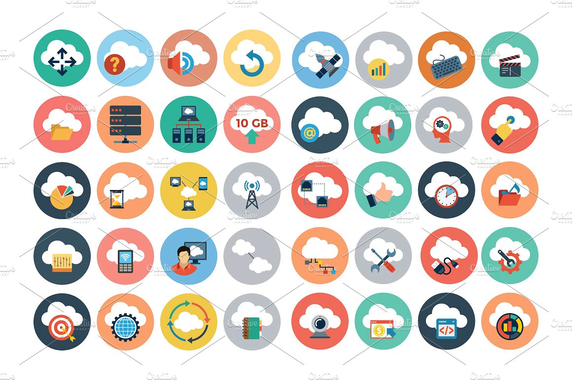 100 Cloud Computing Flat Icon