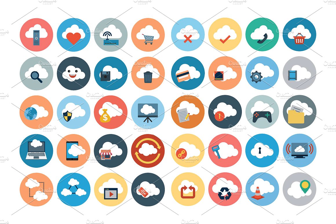 100 Cloud Computing Flat Icon