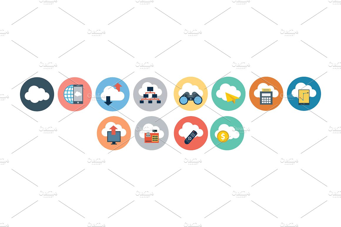 100 Cloud Computing Flat Icon