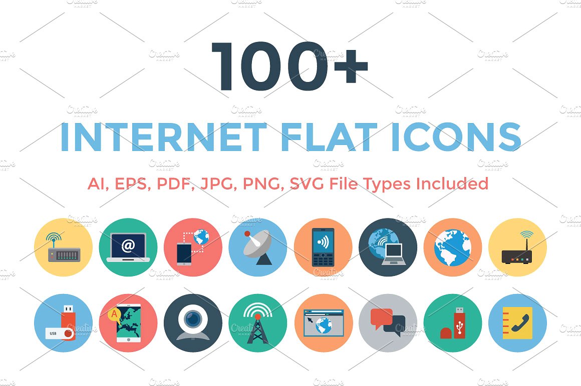 100 Internet Flat Icons
