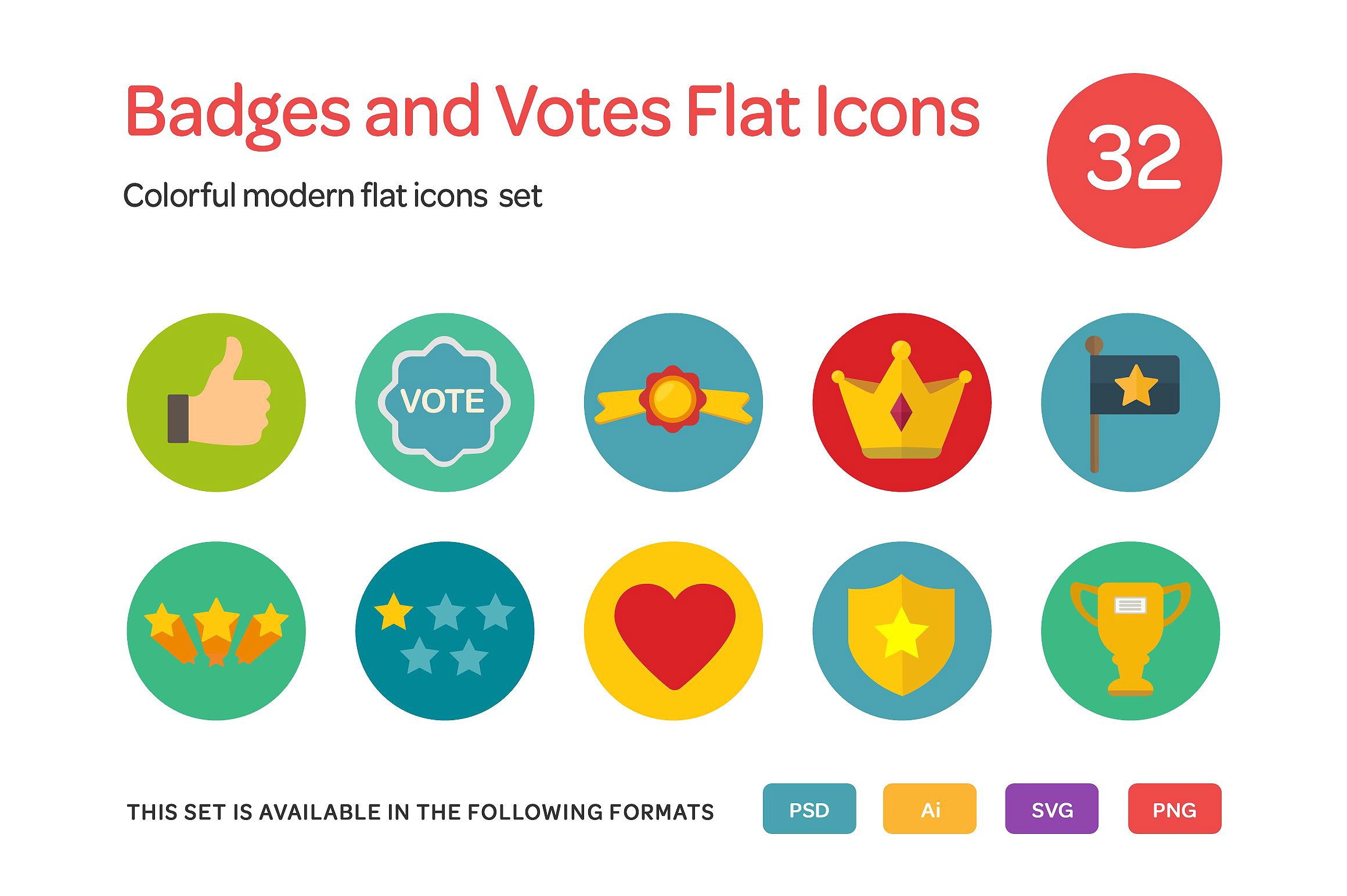 Badges and Votes Flat Icons Se