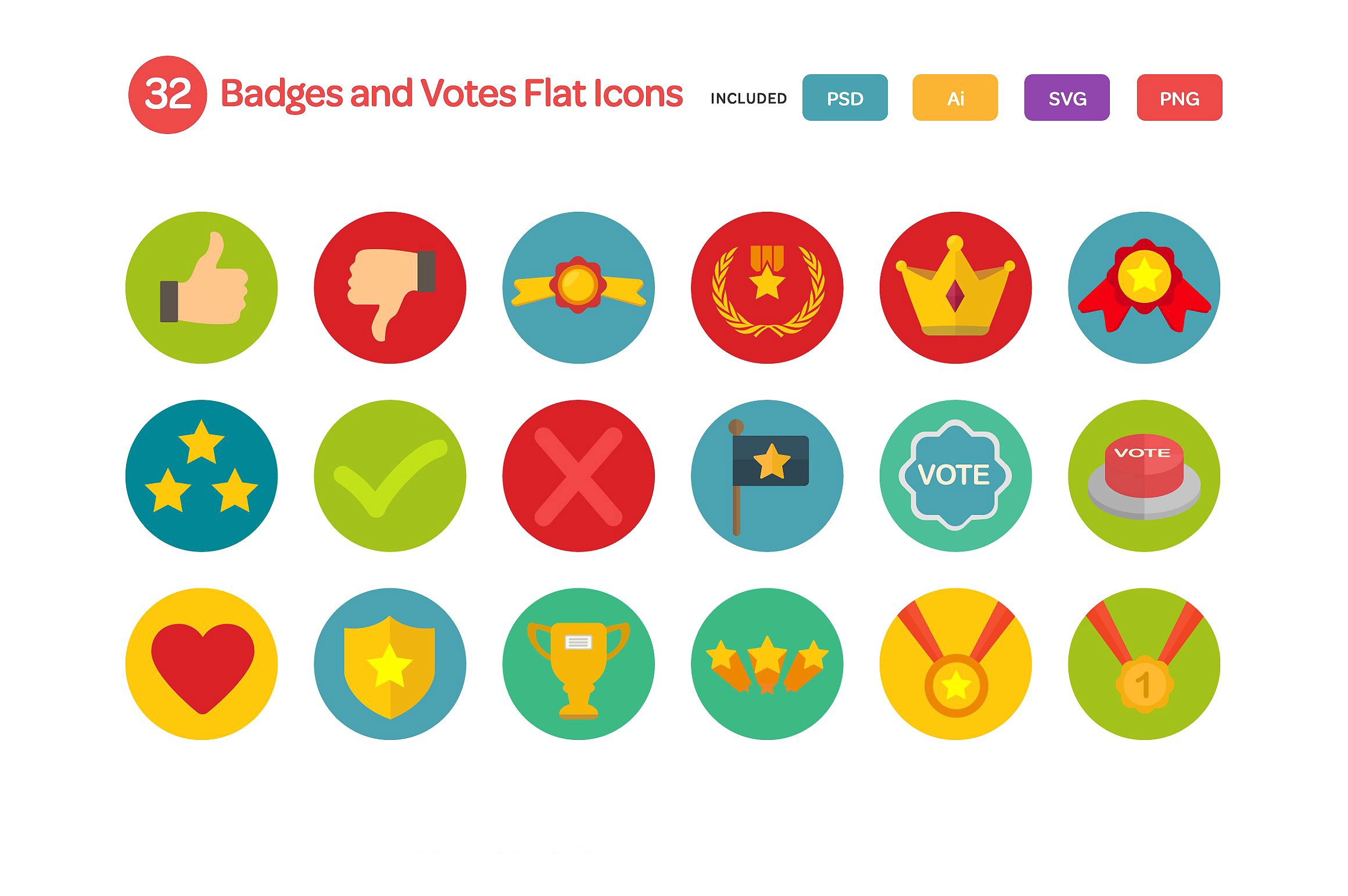 Badges and Votes Flat Icons Se