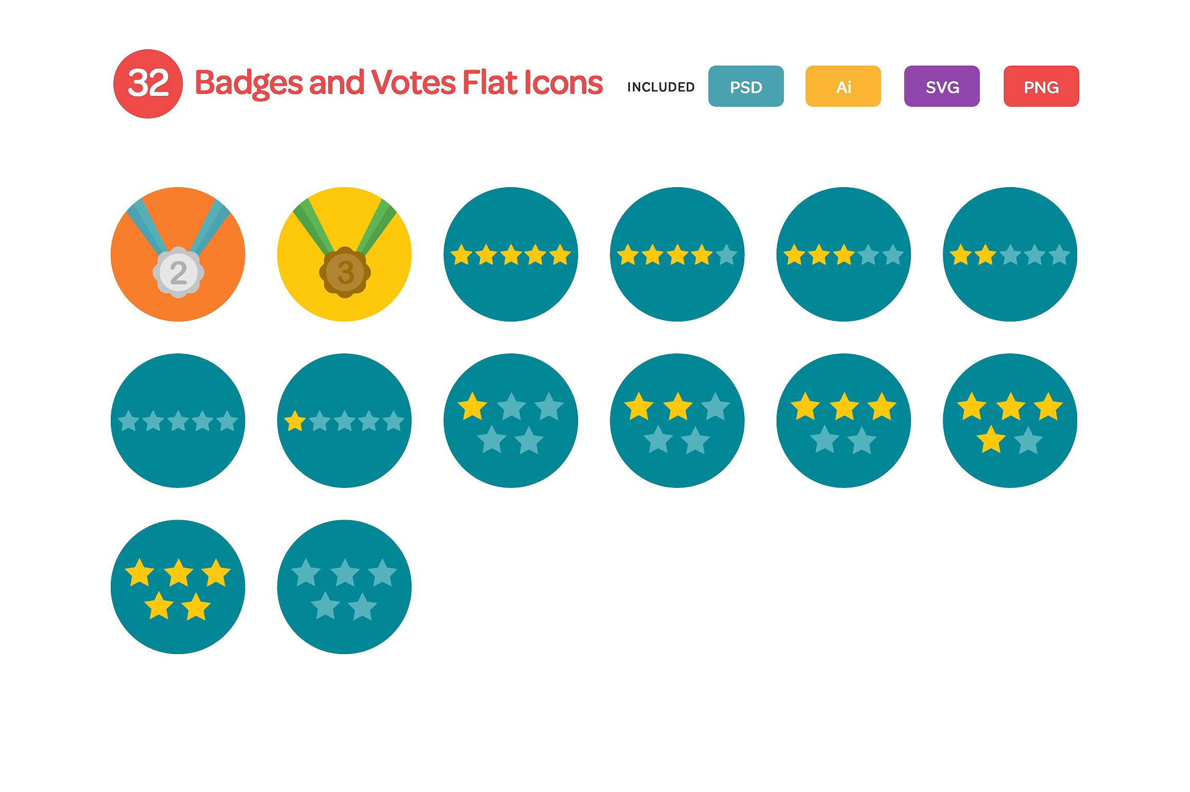 Badges and Votes Flat Icons Se