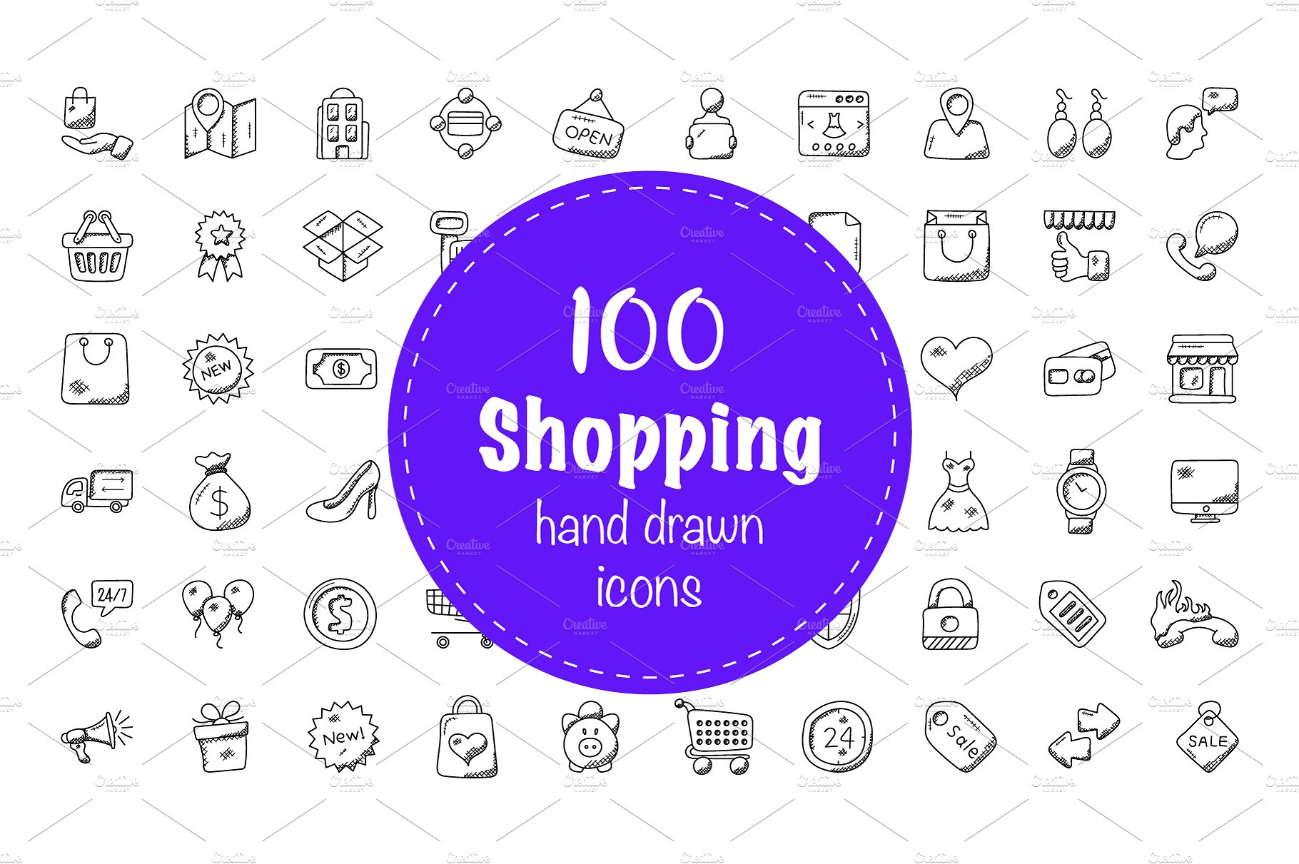 100 Shopping Doodle Icons