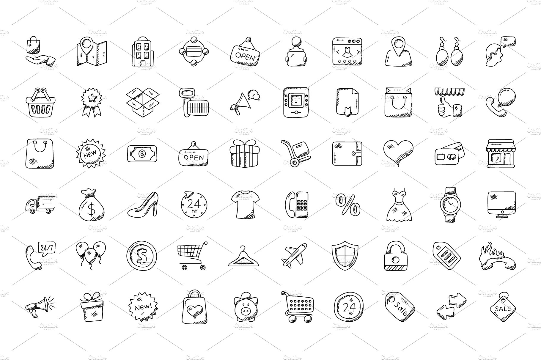 100 Shopping Doodle Icons