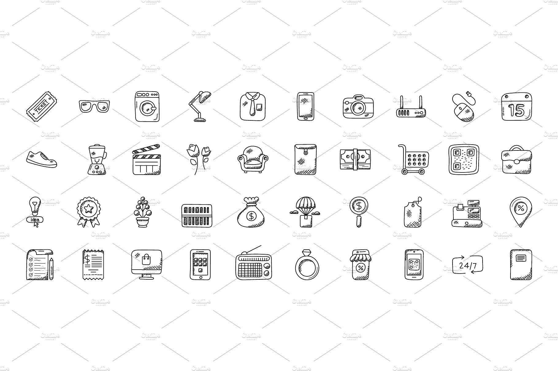 100 Shopping Doodle Icons