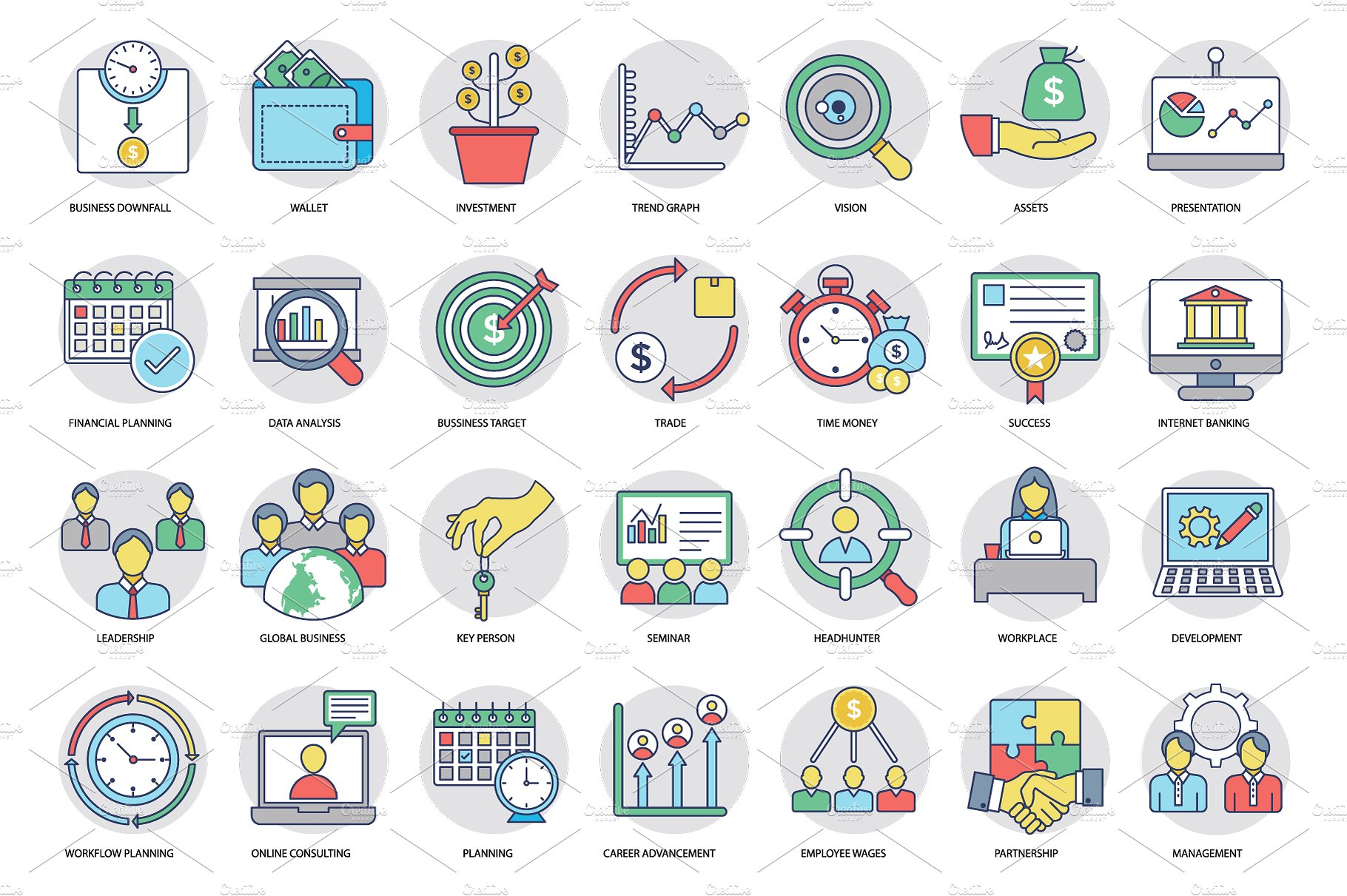 266 Flat Business Icons