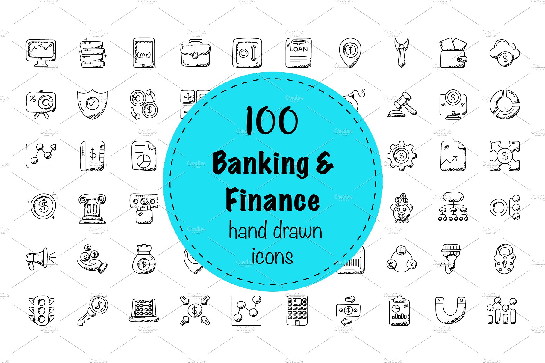 100 Banking and Finance Doodle