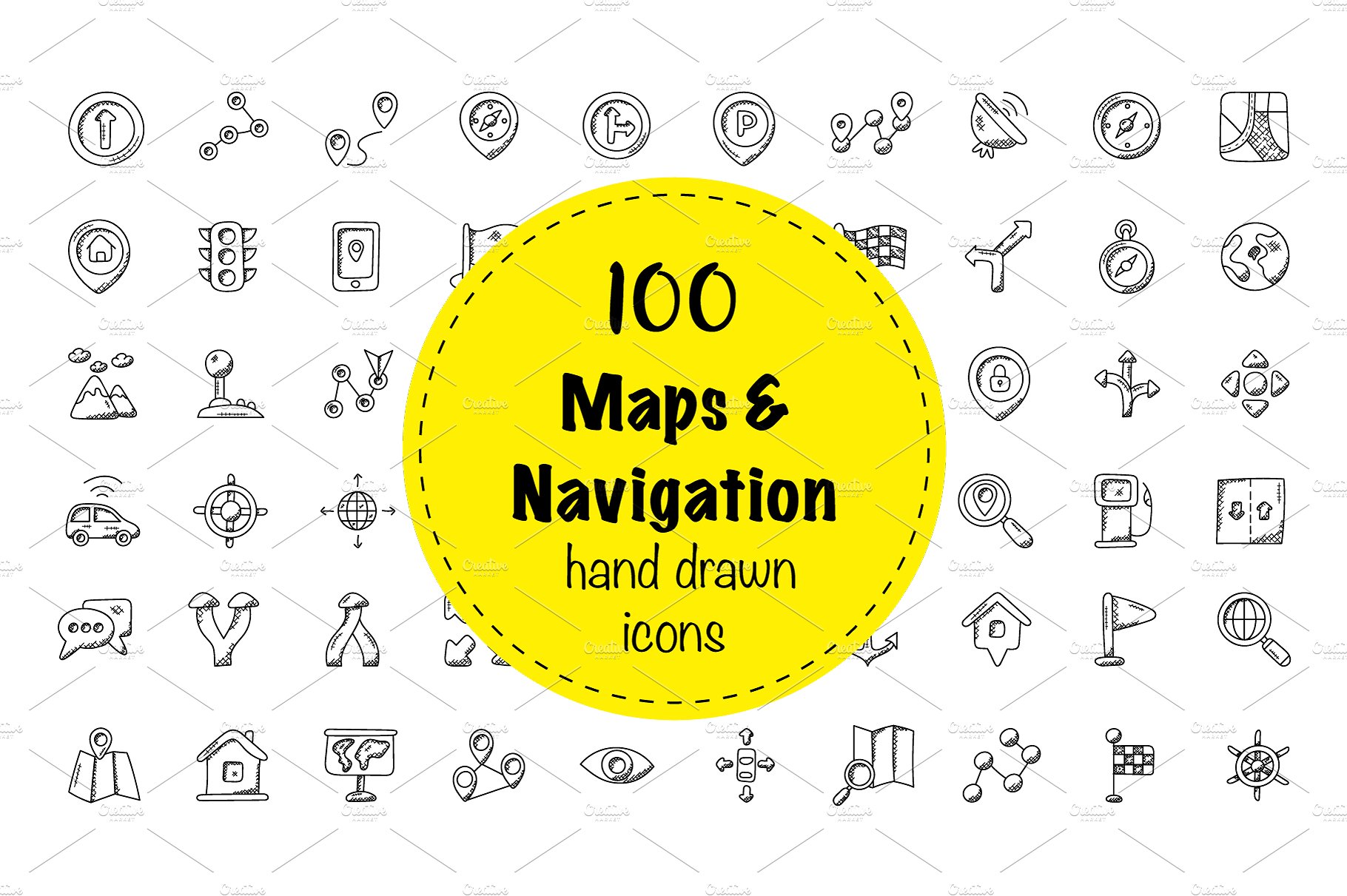 100 Maps And Navigation Doodle