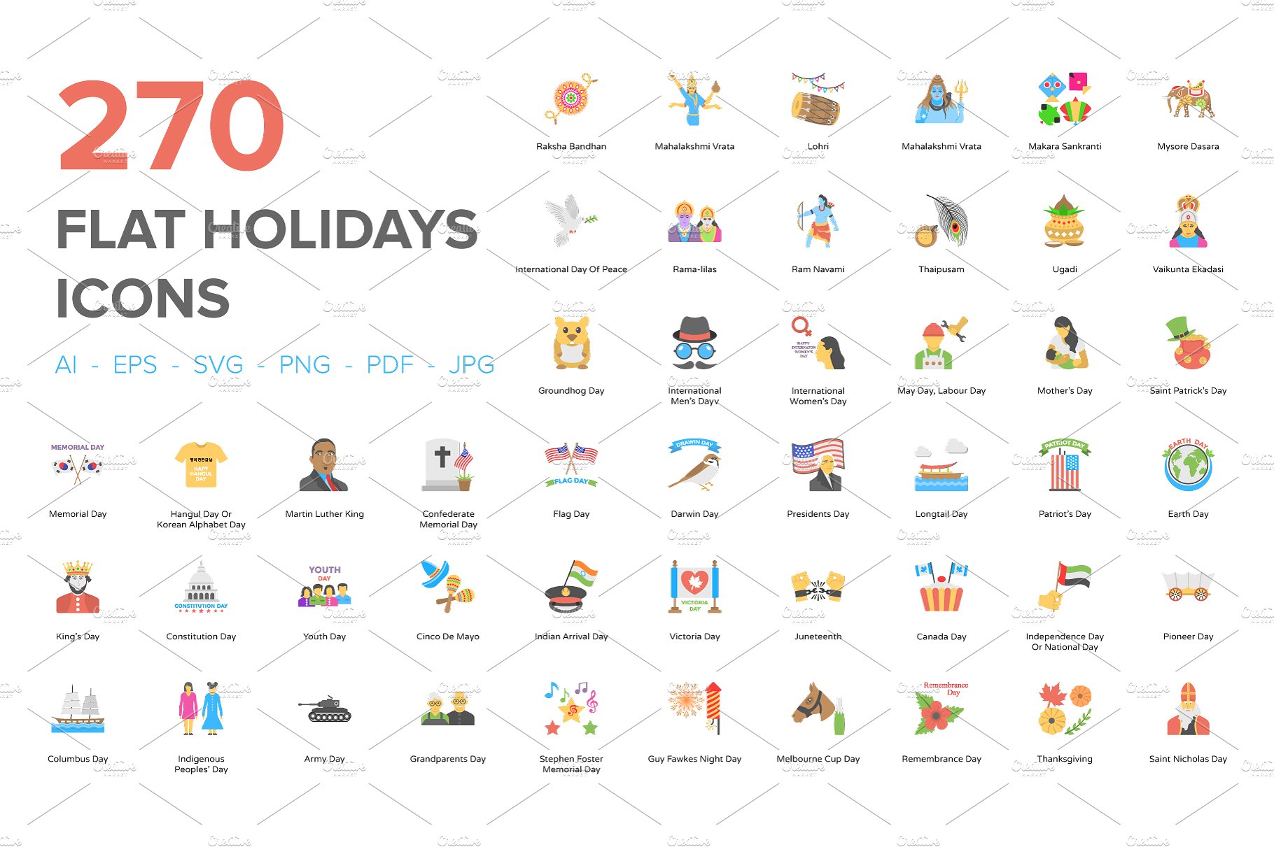 270 Flat Holiday Icons