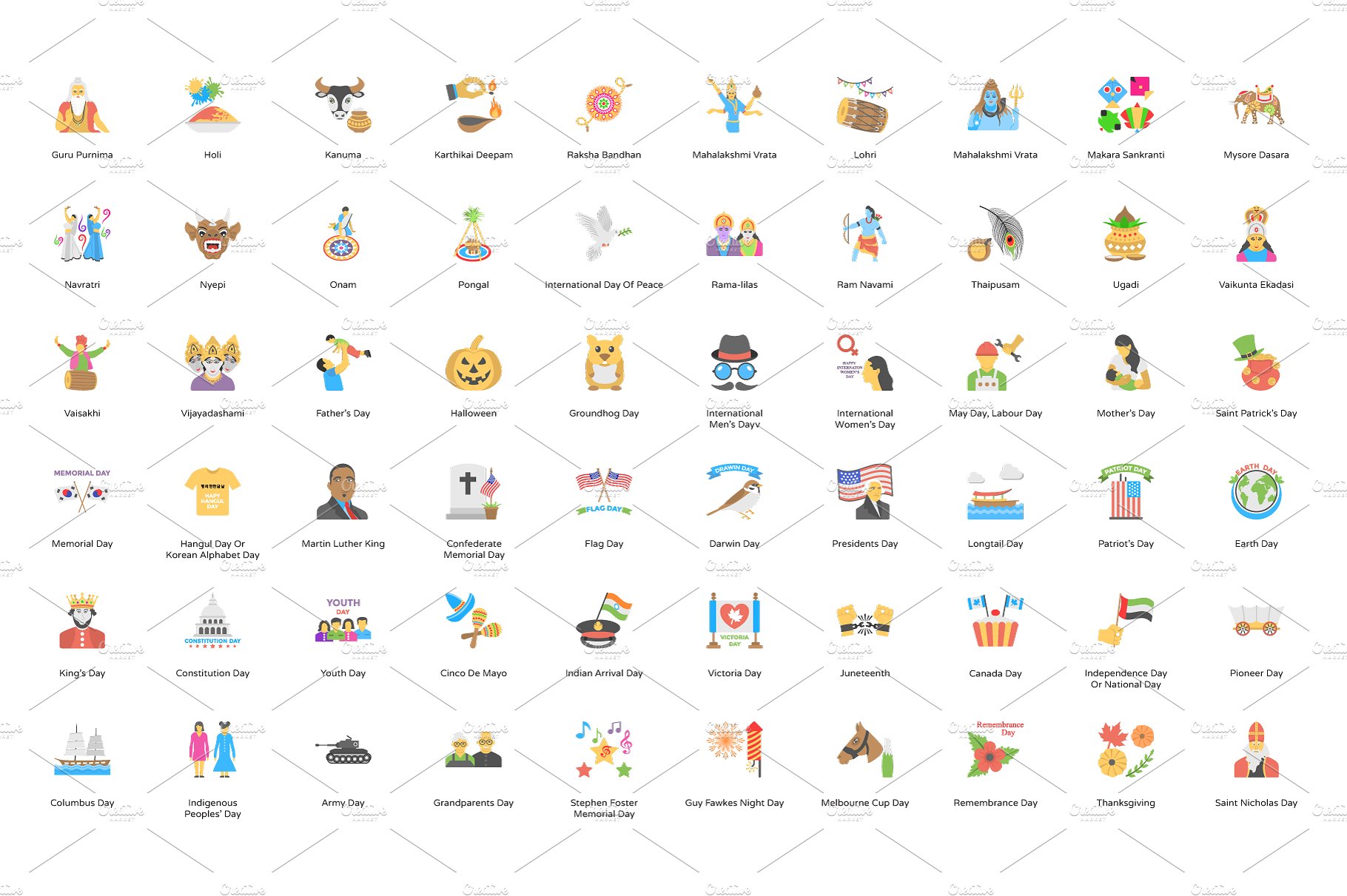 270 Flat Holiday Icons