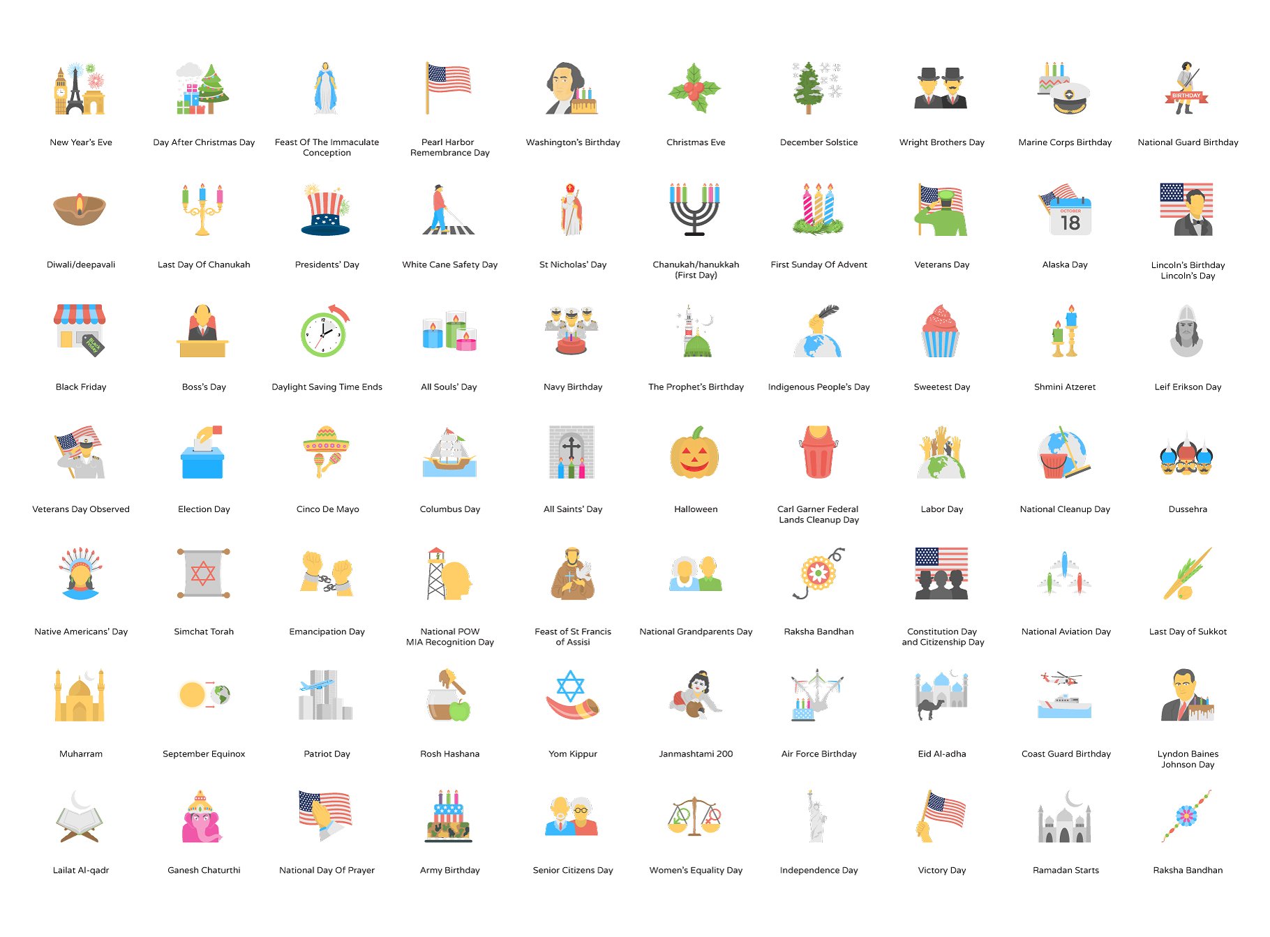 270 Flat Holiday Icons