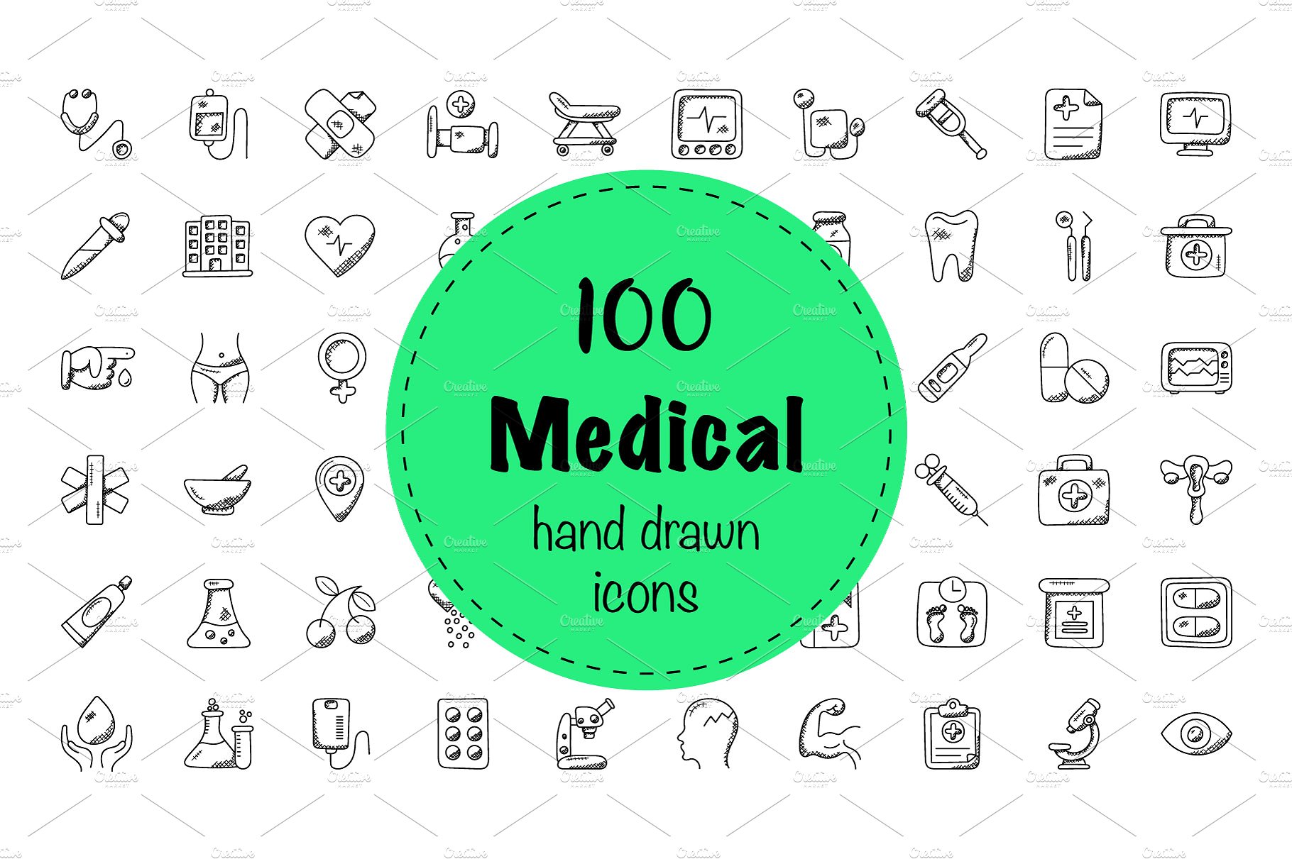 100 Medical and Health Doodle