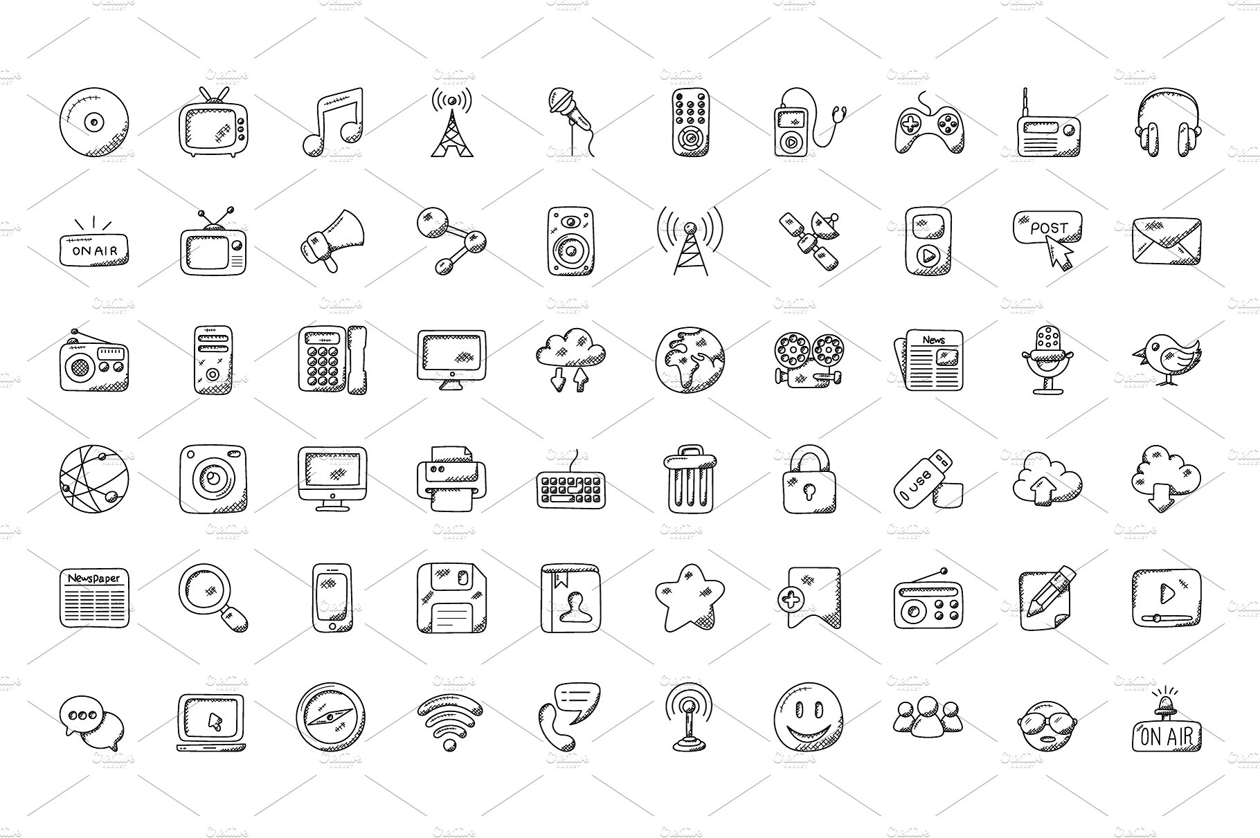 100 Media Doodle Icons